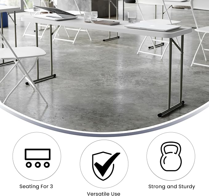 Flash Furniture Kathryn 5 Pack 6-Foot Rectangle Granite White Plastic Folding Training/Seminar Table