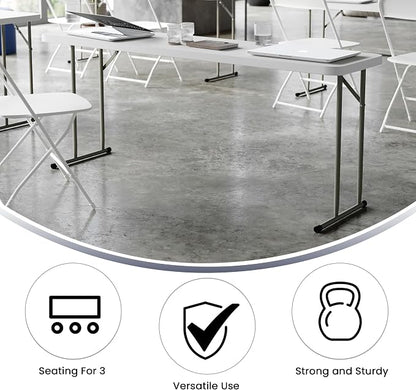 Flash Furniture Kathryn 6' Rectangular Plastic Folding Table, Long Plastic Foldable Table for Indoor/Outdoor Events, White