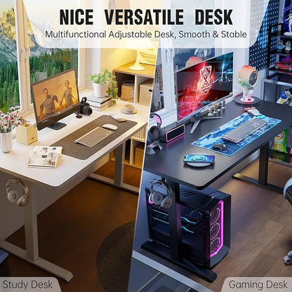 Veken 63x23.6 Inch Large Electric Standing Desk, Heights Adjustable,Sit to Stand Up, Work Home Office Computer Table for Walking Pad, Wooden Desktop Desks, White