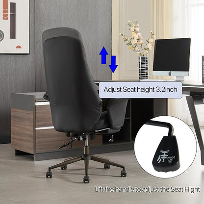 Home Office Desk Chair with Foot Rest, High Back Office Ergonomic Computer Chair with Lumbar Support Adjustable Height Rolling Swivel Chair Executive Task Armrests Black Leather