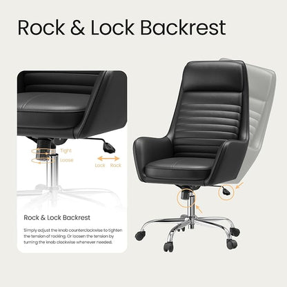 COLAMY Ellis High-Back Home Office Desk Chair, Leather Executive Chair with Integrated Armrests, Black
