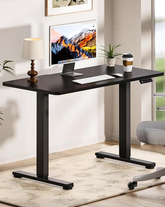 Okin Standing Desk Electric Adjustable Computer Whole Piece Stand up Desk Office Gaming Home Office Memory Desks 48x24 inches Black