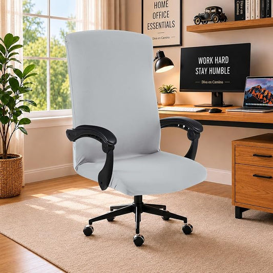 DIVA EN CAMINO DEC Office Chair Cover with Zipper, Stretch Universal Slipcover for Desk or Boss Chair, Light Gray