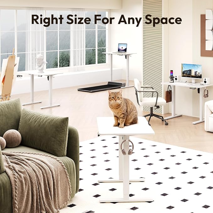 Electric Standing Desk,35x24 Inches Adjustable Height Stand up Desk, Sit Stand Home Office Desk with Splice Board, 3 Preset Heights,Equipped with Hooks,Ergonomic Computer Desk Workstation，White