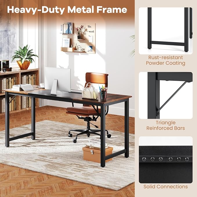 GOFLAME 63” Computer Desk, Heavy Duty Metal Frame Laptop Table, Writing PC Table, Rectangle Home Office Desk, Conference Table, Meeting Room, Boardroom Desk, Working Task Desk for Bedroom, Study