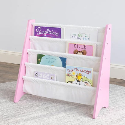 Humble Crew Kids Bookshelf, 4-Tier Front-Facing Book Display Organizer, Montessori Toddler Bookcase for Playroom, Bedroom & Reading Corner, Pink/White