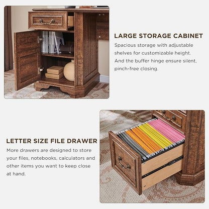 T4TREAM 59" Executive L Shaped Desk with Drawers,Farmhouse Wood Computer Corner Desk,Featuring Charging Station,File Drawer, Storage Cabinet,for Home Office Work and Study (Reclaimed Barnwood)