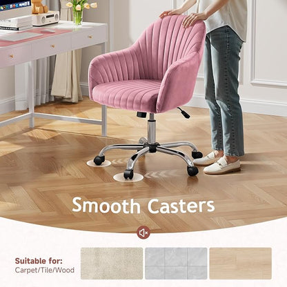 Warmiehomy Vanity Chair, Velvet Office Chair, Desk Chair for Home Office, Comfy Task Chair with Arm Rest for Reading Makeup, Dusty Rose