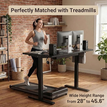 Grandder 47x32 Large Electric Standing Desk, Height Adjustable Computer Desk with 2 Memory Presets, 31.5" Deep Desktop Sit Stand Desk Home Office Desk Workstation Table with Hooks, Black