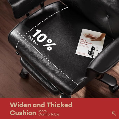 SeekFancy Reclining Criss Cross Office Chair with Wheels & Arms, Black | Button-tufted PU leather; retractable footrest; 400 lbs capacity; 10% thickened wide cushion; retro executive design.