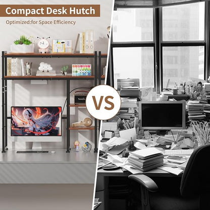 Aetheris Desktop Organizer Shelf, 30" Wooden Office Storage Rack with Outlets, Display Shelf Rack with Light Strip, 5 Tier Desktop Display Rac, Desk Shelf, Desk Hutch for Computer Monitor, Brown