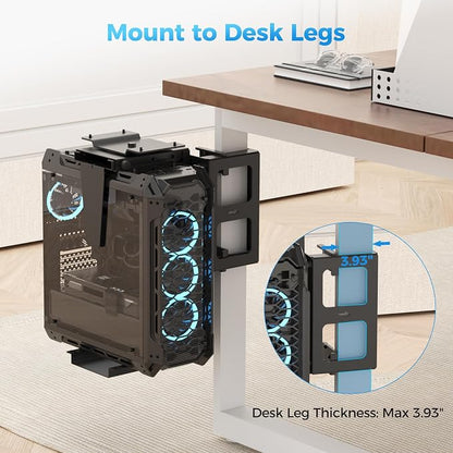 Suptek Clamp-on Desk or Desk Leg PC Mount,Adjustable Height and Width,CPU Under Desk Table Beam PC Mount Bracket Computer Tower Wall and Under Counter Holder