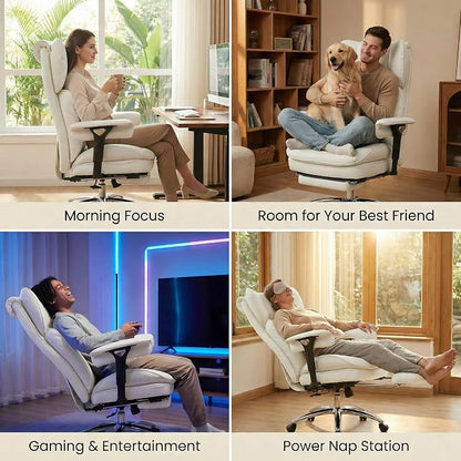 Efomao Big & Tall Desk Chair, Wide Executive Office Chair with Footrest White
