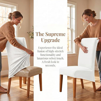Deisy Dee Stretch XL/Oversized Extra Large Velvet Dining Room Chair Covers for Kitchen Dining，Removable Washable Chair Protectors Slipcovers (Off White, 2)