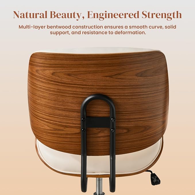 Armless Office Chair with Wheels, PU Leather Adjustable Height Desk Chairs, Modern Walnut 360° Swivel Mid Back Computer Chair for Small Space Meeting Room, Beige