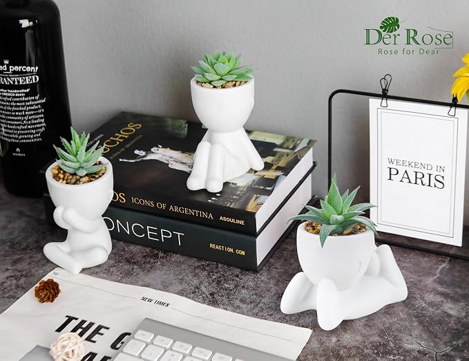 Der Rose 3 Pack Fake Plants for Office Desk Accessories Artificial Succulents Plants for Room Bathroom Home Decor for Women