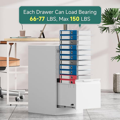 2 Drawer File Cabinet with Lock, Small Filing Cabinets for Home Office,17.8" D Metal File Cabinet for Under Desk, Vertical White File Cabinets for Legal/Letter Size File, Easy Assembly