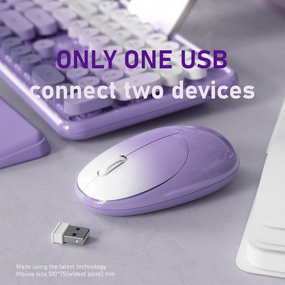 Wireless Keyboard and Mouse, Colorful 104-Key QWERTY with Round Keys, Phone Holder, Wrist Rest, Power Buttons, 2.4GHz USB for PC Laptop (Purple Gradient)