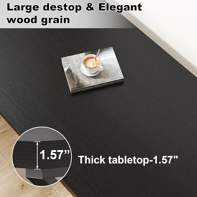 HSH Black Computer Desk, Long Home Office Laptop PC Desk, Large Industrial Metal Wood Executive Writing Gaming Workstation Desk, Modern Simple Student Study Work Table for Bedroom Living Room, 60 Inch