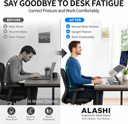 ALASHI Laptop Stand for Desk with 360 Rotating Base, Multi-Angle Adjustable Laptop Stands, Foldable Laptop Riser Compatible with 10 to 17 Inches PC Computer, Black