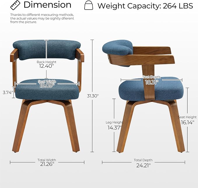 Art Leon Office Chair No Wheels - Mid Century Modern Desk Chair, Fabric Upholstered Accent Arm Chair with Wood Legs for Small Spaces Home Office Living Room Bedroom Study, Off White/Walnut
