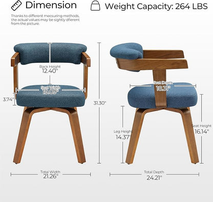 Art Leon Office Chair No Wheels - Mid Century Modern Desk Chair, Fabric Upholstered Accent Arm Chair with Wood Legs for Small Spaces Home Office Living Room Bedroom Study, Off White/Walnut