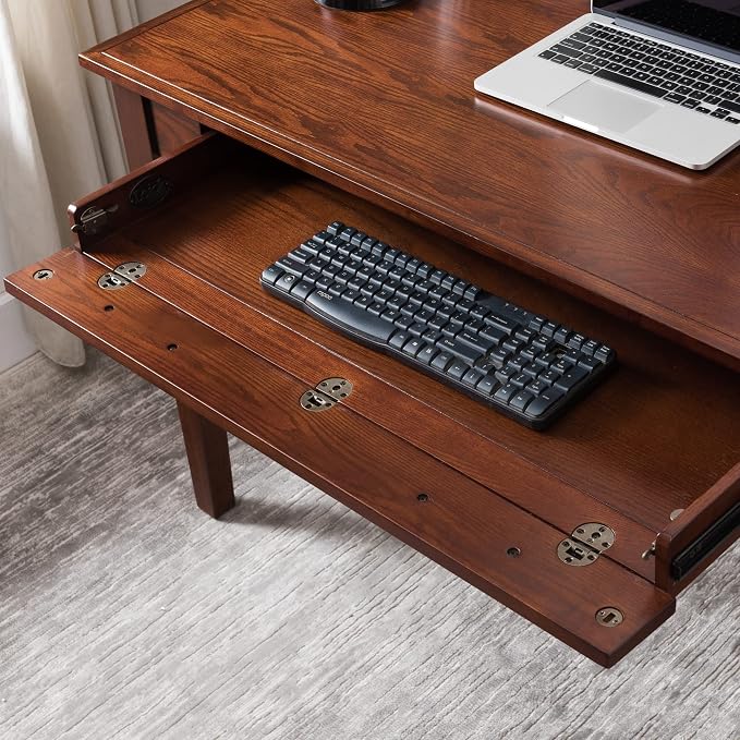 Leick Home 82400 Mission Writing Computer Desk with Drop Front Keyboard Drawer, for Home Office, Solid Wood, Mission Oak