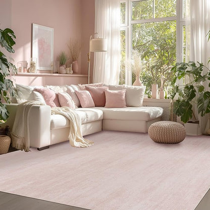 BILEEHOME Pink Area Rugs for Bedroom,Boho Washable Neutral Baby Rug for Nursery,6x9,Blush Pink Low Pile Soft Ombre Rug for Living Room Dining Room Kids Room Office 6 x 9