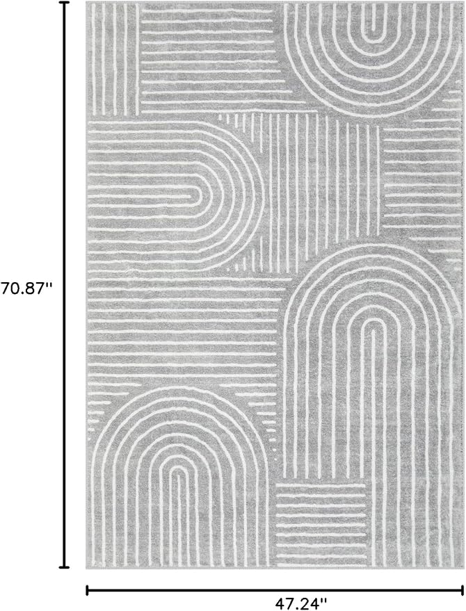 Lahome Abstract Washable Rugs, Soft Area Rugs 4x6 Non-Slip Grey Rug for Bedroom Entryway, Ultra-Thin Living Room Rugs Modern Throw Carpet for Nursery Kitchen Darrell (4'x6',Gray)