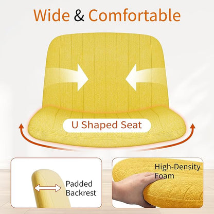 Criss Cross Chair with Wheels, Cross Legged Office Chair, Armless Office Chairs Adjustable Height Swivel Tilting Fabric Vanity Chairs for Home Bedroom (Yellow)