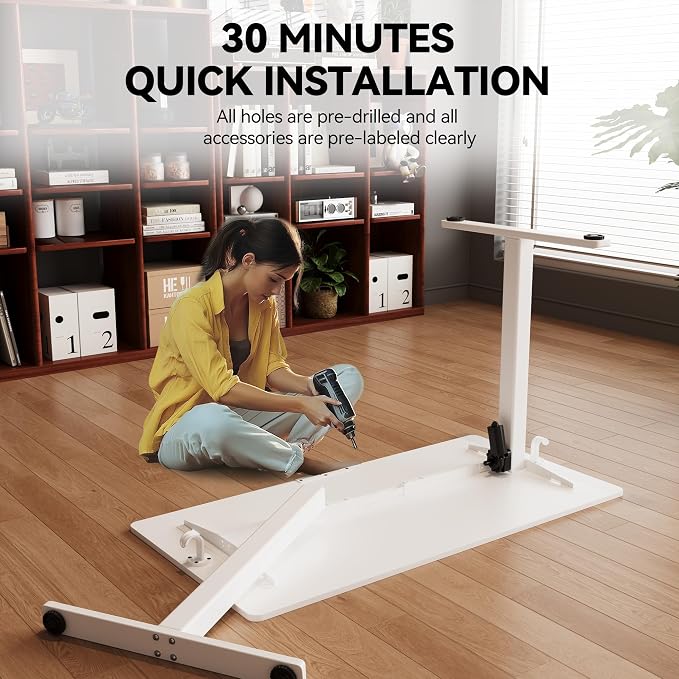 Electric Standing Desk,48x24 Inches Adjustable Height Stand up Desk, Sit Stand Home Office Desk with Splice Board, 3 Preset Heights,Equipped with Hooks,Ergonomic Computer Desk Workstation，White