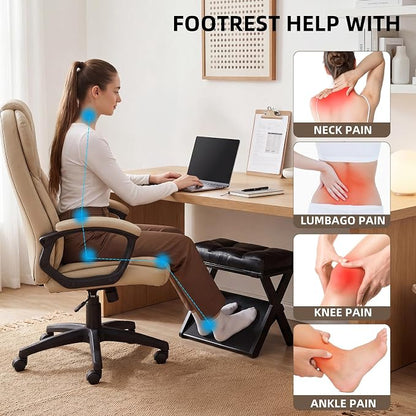 Double Step Foot Stool Under Desk, Wooden Ergonomic Foot Rest with Non-Slip EVA Surface, Office Footstool for Posture Support, Home Office Gaming Desk Foot Rest for Adults-Black