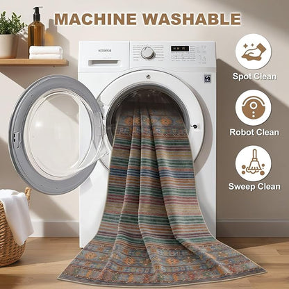 Nakagishi 6X9 Area Rugs Living Room: Washable Large Vintage Rug Neutral Non-Slip Soft Stain Resistant Indoor Carpet for Bedroom Nursery Dining Room Office Playroom - Multi Color