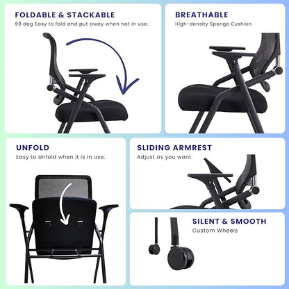 8 Pack Stackable & Foldable Conference Room Chairs with Lumbar Support, Armrest - Ergonomic Mesh Bouncing Back for Office Meeting, Conference, Reception and Training Room Chair