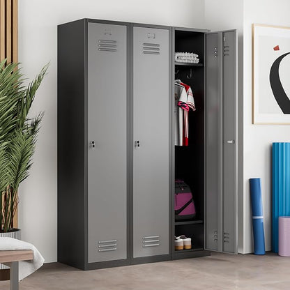 Metal Lockers for Employees,71" Metal Storage Cabinet with Lock,1 Door Steel Storage Locker Cabinet for Home,Gym,School,Office,Garage-Assembly Required(Black Gray)