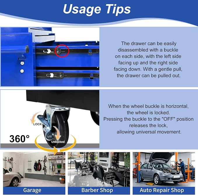 RYH 8 Drawers Rolling Tool Chest & Tool Box on Wheels | Heavy Duty Metal Cart with Ball Bearing Drawers | Fits US General Tool Box for Garage Storage (Blue, 8 Drawers /43.1" H × 24.2" W)