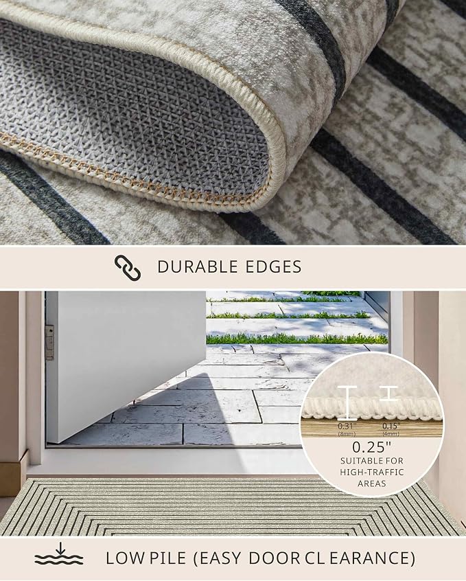 Latte&Fog 4x6 Rug for Living Room, Modern Abstract Beige Washable Area Rug, Boho Non Slip Low Pile Throw Carpet for Indoor Bedroom, Dining Room, Office, Dorm, Classroom, Farmhouse and Kids Room