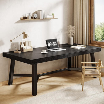 Tribesigns 71-Inch Executive Desk, Farmhouse Office Computer Desk with Sturdy Leg Structure, Rectangular Writing Table Business Furniture for Home Office, Black