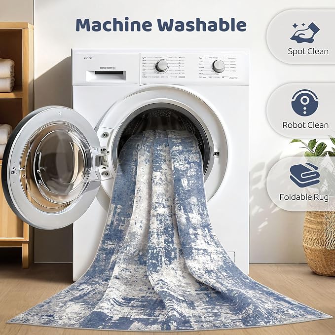 6x8 Area Rug Living Room: Washable Large Abstract Modern Soft Rug Stain Resistant Indoor Floor Non Slip Accent Carpet for Bedroom Nursery Playroom Dining Room Office Dorm Home House- Navy Grey