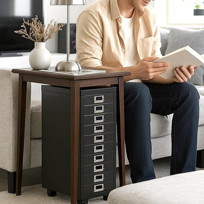 File Cabinet Mini 10 Tier Metal File Organizer Document Organizer with Wheel, Black Color, for Home Office, Office Desk File