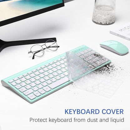 Wireless Keyboard and Mouse Ultra Slim Combo, TopMate 2.4G Silent Compact USB 2400DPI Mouse and Scissor Switch Keyboard Set with Cover, Batteries Included, for PC/Laptop/Windows/Mac - Mint Green