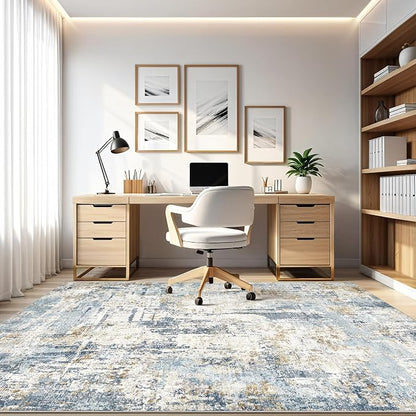 10x14 Area Rugs Living Room: Washable Large Abstract Modern Soft Rug Stain Resistant Indoor Floor Non Slip Accent Carpet for Bedroom Nursery Playroom Office Dining Room Dorm Home House- Light Blue
