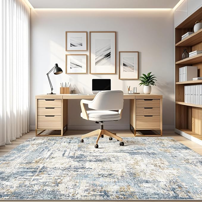 7x10 Area Rugs Washable Rug: Living Room Large Abstract Modern Soft Stain Resistant Indoor Floor Non Slip Accent Carpet for Bedroom Nursery Playroom Office Dining Room Dorm Home House- Blue