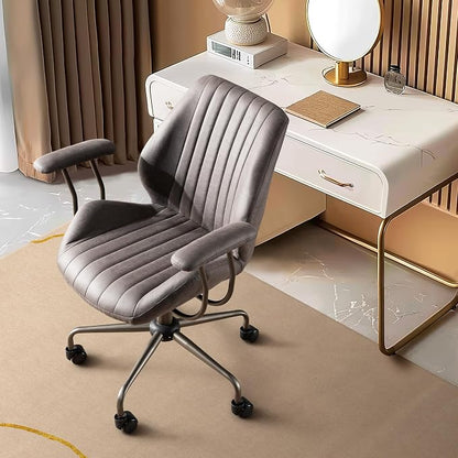 Mid Century Modren Office Chair - Fuax Leather Suede Brown Executive Chairs Ergonomic Mid Back with Lumbar Support, Swivel Computer Desk Task Chair with Wheels for Home Office (Grey, Mid Back)