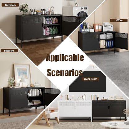 Metal Storage Cabinet with 2 Doors & Adjustable Shelves, 25" H Black Accent Cabinet, Metal Locker Storage Cabinets, Tv Stand Cabinet for Home, Office, Living Room, Entryway