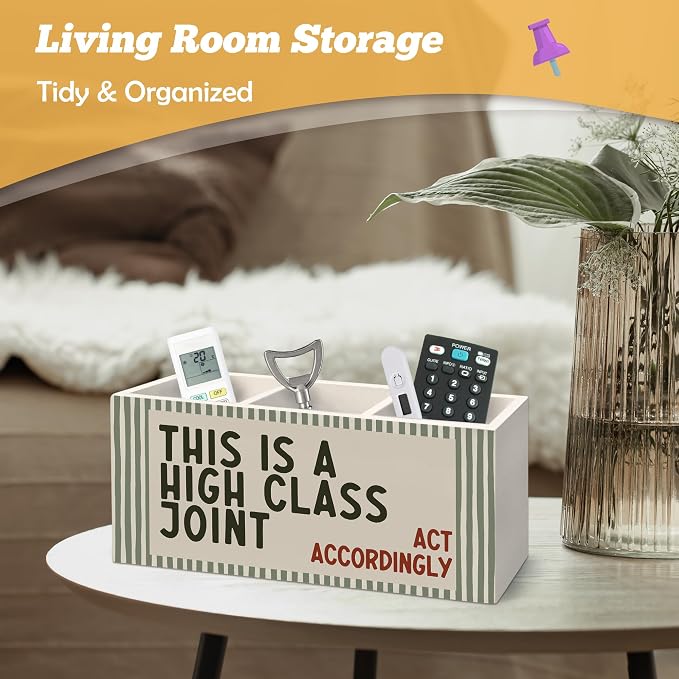 Funny Pen Holder Organizer for Desk Accessories, Funny Classroom Decor, This is a High Class Joint Act Accordingly Olive Green Striped Wooden Box Sign Desk Decorations for Home Office Decor
