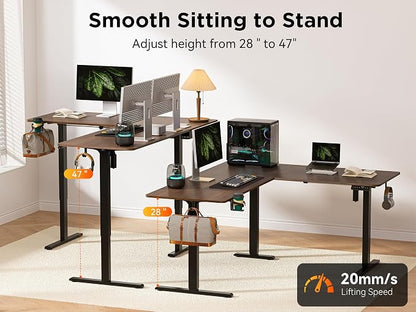 WALKINGDESK 63X55 Inches Reversible L Shaped Standing Desk Height Adjustable with Cup Holder, Electric Corner Computer Desk, Sit Stand up Home Office Desk, Ergonomic Gaming Desk, Black Walnut