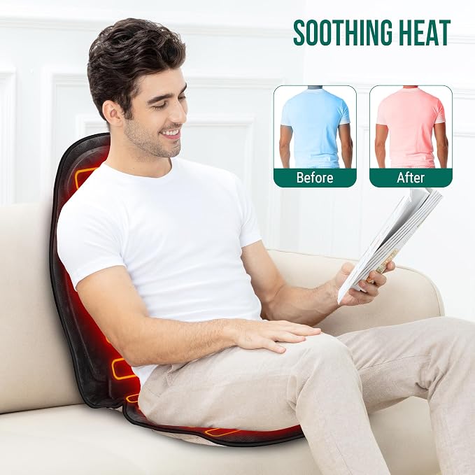 Snailax Back Massager with Heat, Vibration Massage Seat Cushion with 6 Vibrating Motors and 2 Heat Levels, Massage Chair Pad for Home Office use, Gifts for Fathers Day Dad