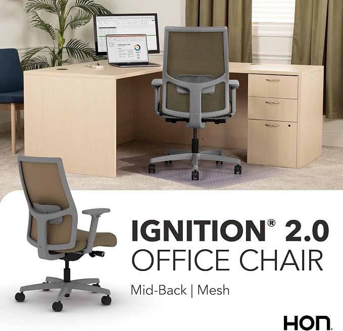 HON Ignition 2.0 Mid Back Task Chair, Spectrum Mesh, Advanced Synchro-Tilt Control, Office Chair with Lumbar Support, Height and Width Adjustable Arms, Titanium Frame, Quicksand