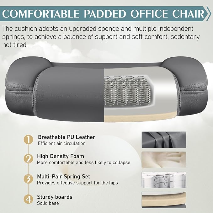 Leather Office Chair, PU Home Computer Desk Chairs with Ergonomic Back Support, 360°Swivel Free，Small Gaming Chair with Wheels and Adjustable Armrests, for Short People Use